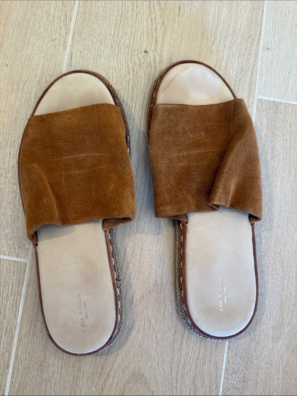 rag & bone Women's Suede Slide Sandals in Chestnut size 38- 7.5